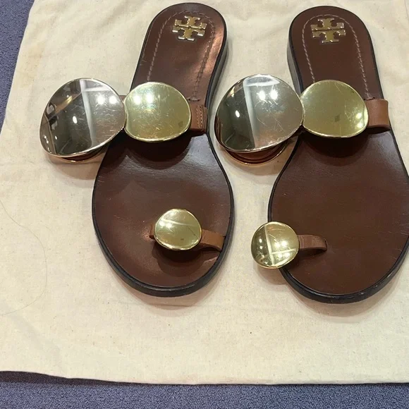 Tory Burch Brown Sandals with Metallic Accents - Picture 9 of 9